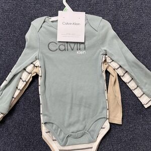 Calvin Klein Romper Set Baby Boys 12-18M Striped Long Sleeve 3 Pack Bodysuits